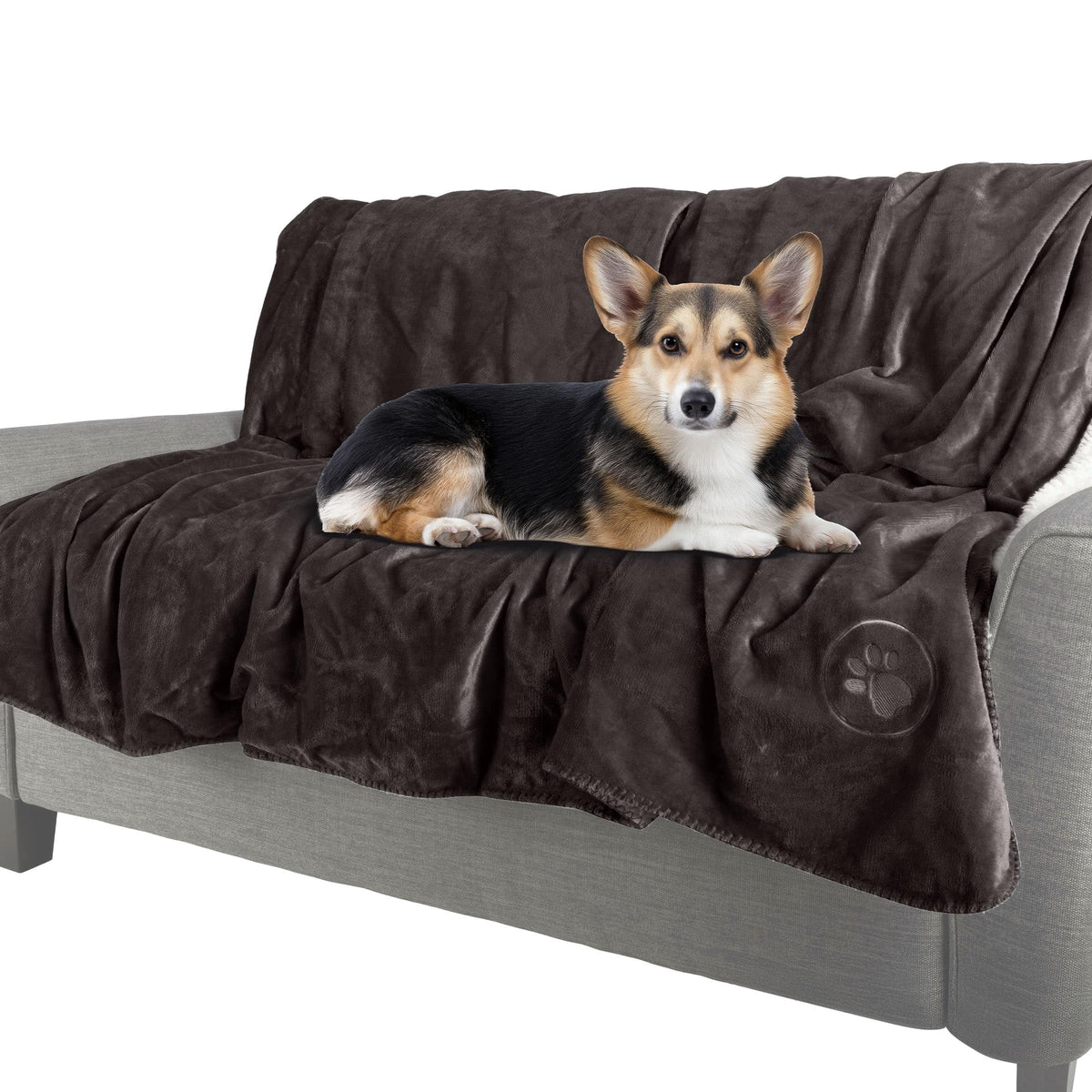 PetMaker - Waterproof Dog Blanket 50x60-Inch Sherpa Dog Blanket for Couch, Bed, or Car Protects from Spills, Stains and Fur - Dark Gray