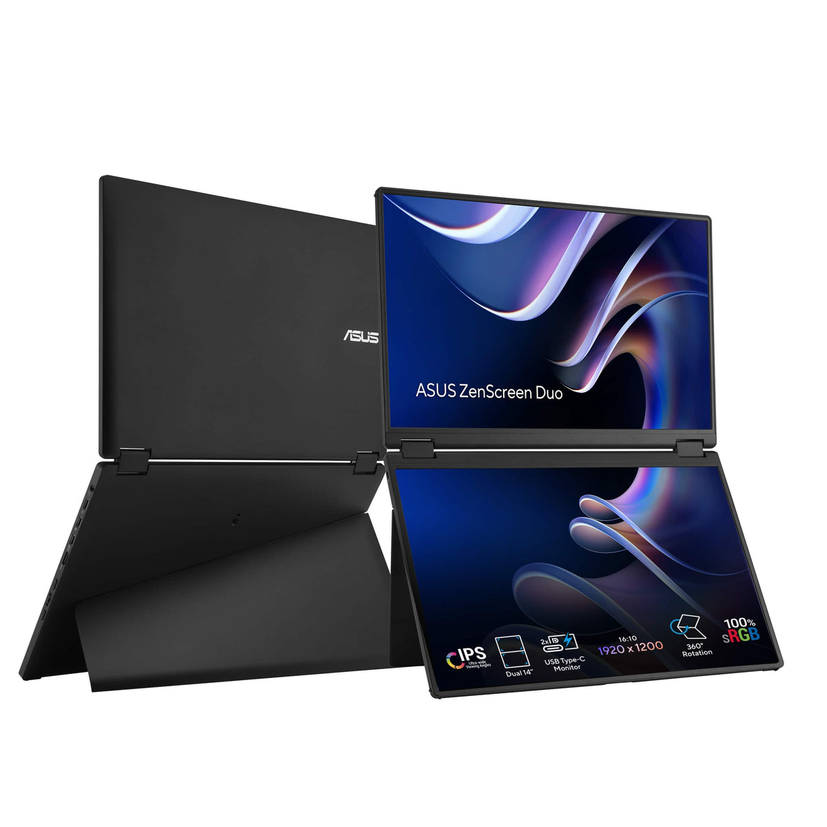 ASUS - ZenScreen Duo 14" FHD+ IPS Portable Dual Monitor with Ergo Kickstand and 360-Degree Rotation (Mini-HDMI, USB-C) - Black