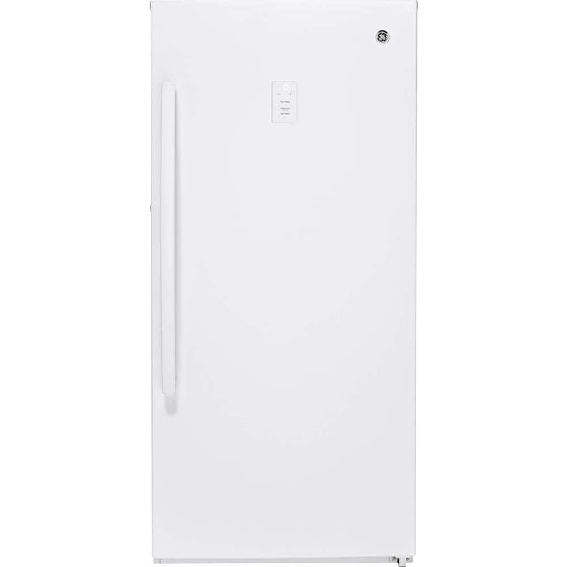 Front. GE - 14.1 Cu. Ft. Frost-Free Upright Freezer - White.