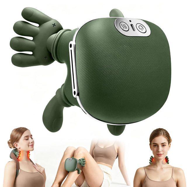 Front. PRIMEPLUS - 4D Ten-Finger Neck & Shoulder Massager with Heat, 120-Min Cordless Battery Life, 3 Modes & 2 Heat Levels - Green.