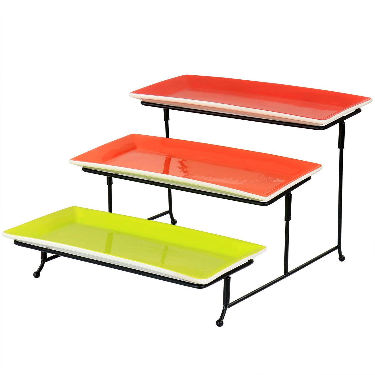 Gibson - Home Crenshaw Hand Painted Stoneware 3-Tier Serving Set with Metal Rackcolor - Multi