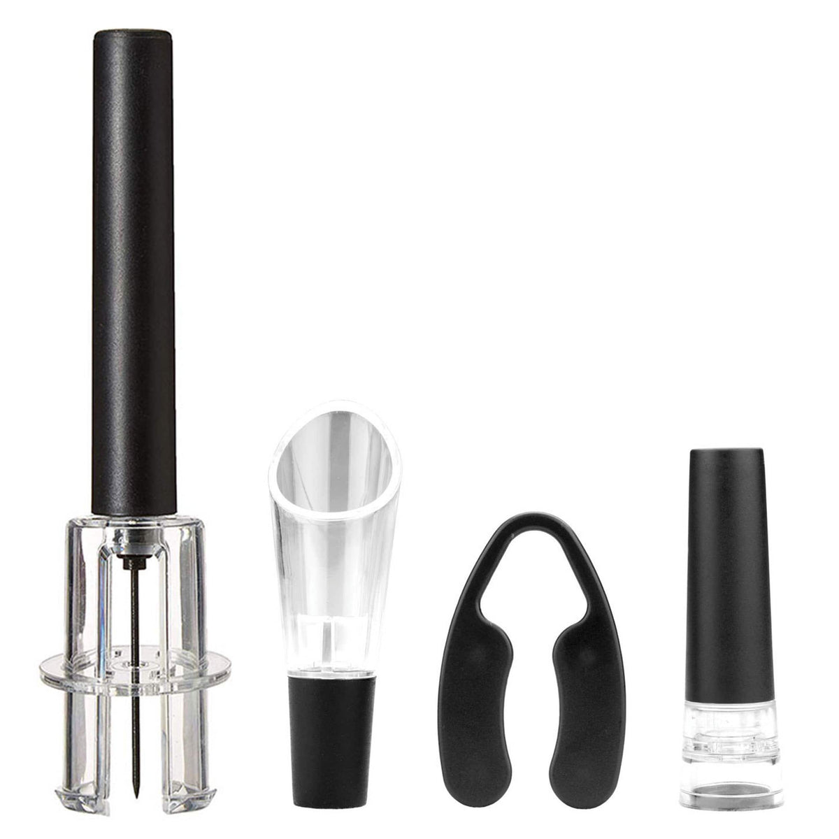 Brentwood - Air Pump Wine Bottle Opener with Foil Cutter, Vacuum Stopper, Aerator Pourer - Black