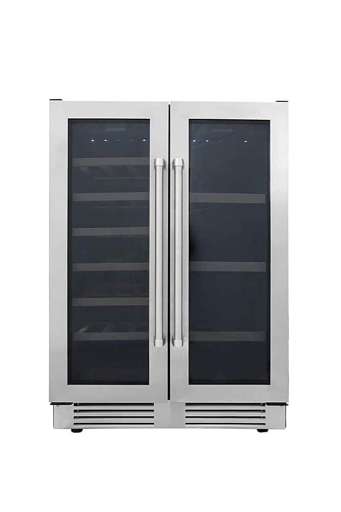 Thor Kitchen - 21 Wine Bottle Capacity and 95 Can Dual Zone French Door Wine and Beverage Center - Stainless Steel