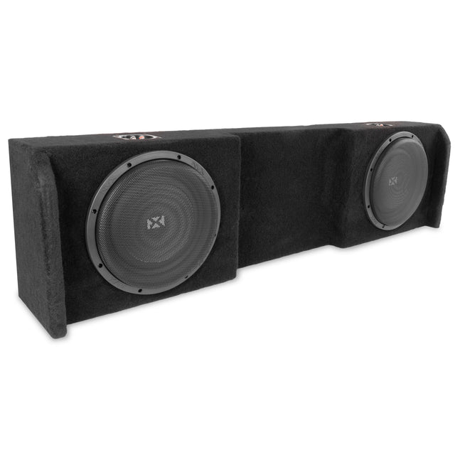 Front. NVX - 2004-2018 Nissan Titan Crew/King Cab - 800W RMS Custom-Fit Loaded Dual 12" Sealed Subwoofer Enclosure - Black.
