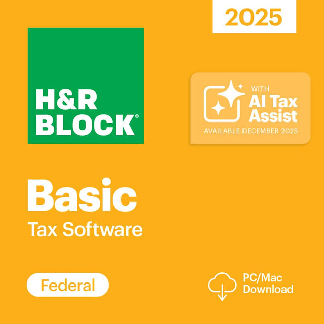 H&R Block  
2025  
Basic Tax Software  
Federal  
PC/Mac Download  
With AI Tax Assist  
Available December 2025
