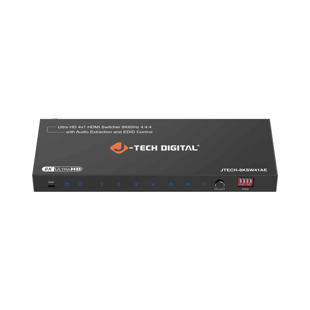 J-Tech Digital - 8K 60Hz HDMI Switch 4 In 1 Out with Audio Extraction - Black