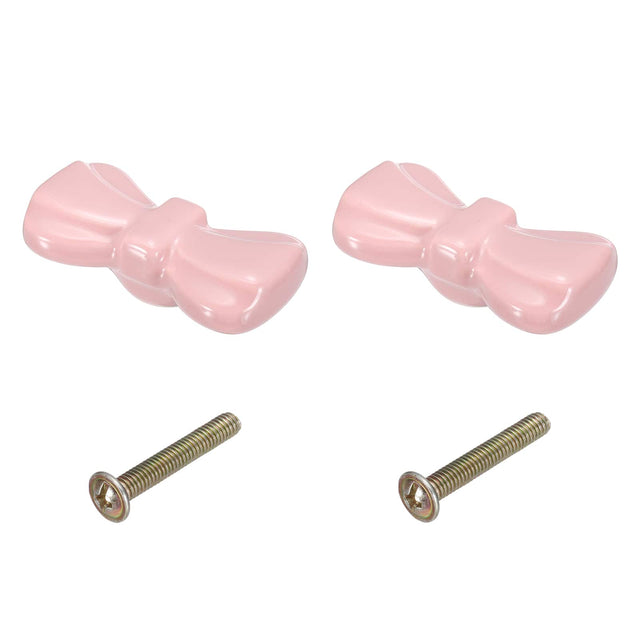 Front. Unique Bargains - 2pcs Butterfly Ceramic Cabinet Knobs, Decorative Drawer Pulls w/ Screws for Cupboards - Light Pink.