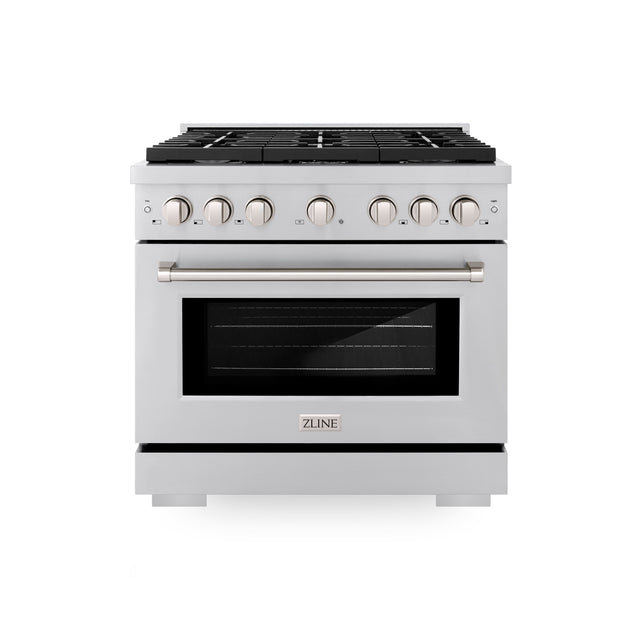 Front. ZLINE - 36 in. Wide 6 Burner 5.2 cu. ft.  Paramount Dual Fuel Freestanding with Cooktop and Convection Oven - Stainless Steel.