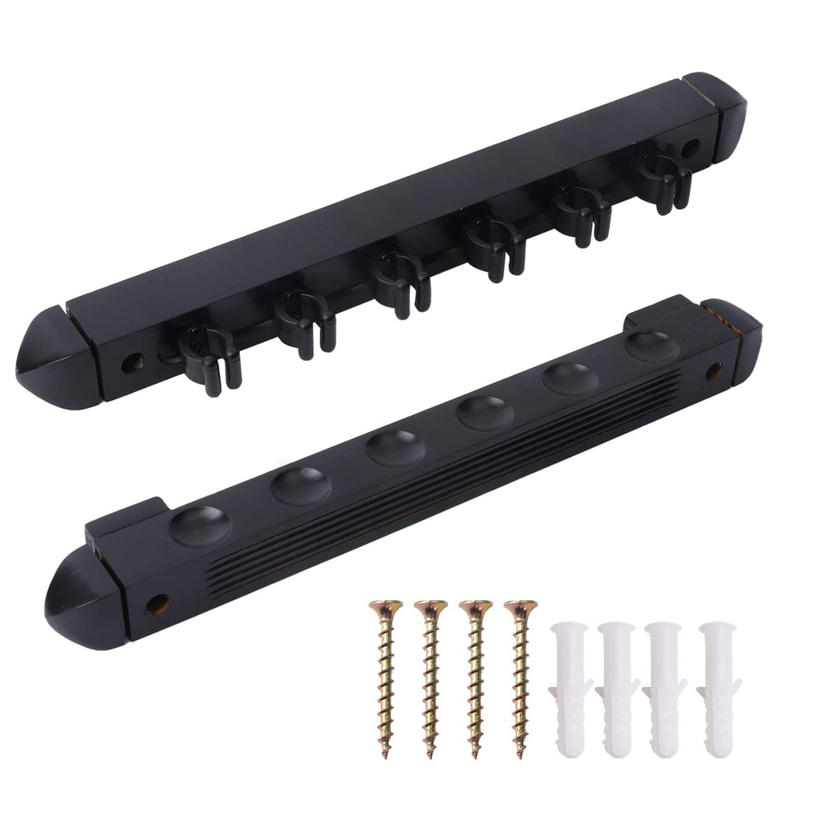 GSE Games & Sports Expert - 2-Piece Wood 6 Billiard Pool Cue Rack Wall Mounted Holders, Pool Cue Sticks Wall Rack Set - Black
