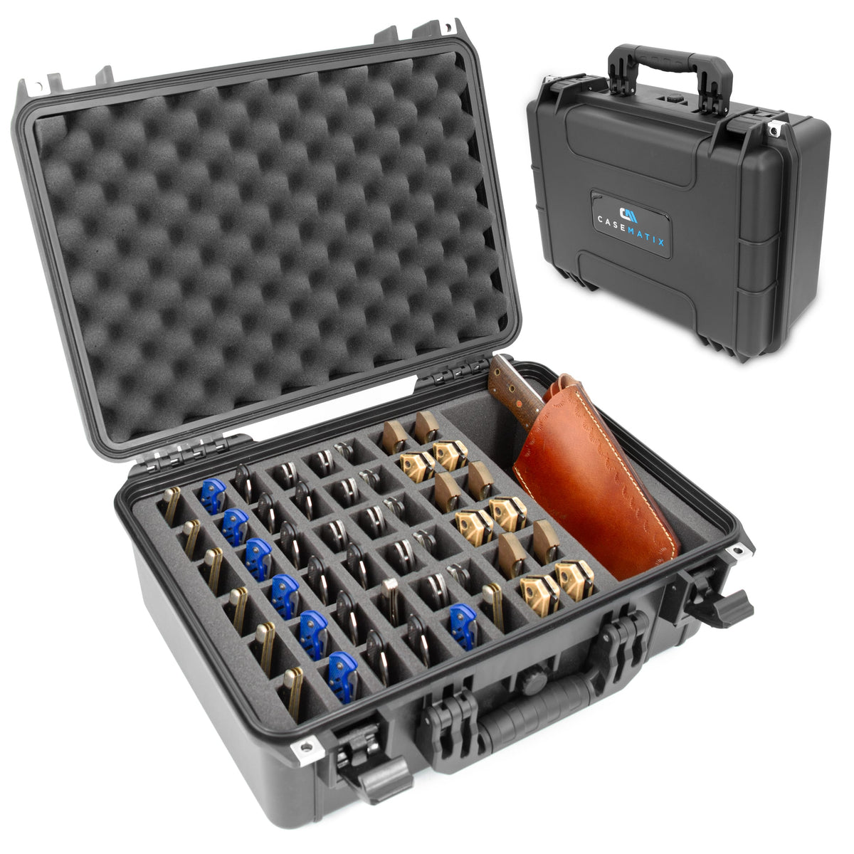 CASEMATIX - 48 Folding Knife Storage Case - Waterproof Knife Organizer for Pocket Knives, EDC Gear & Swiss Army Knives