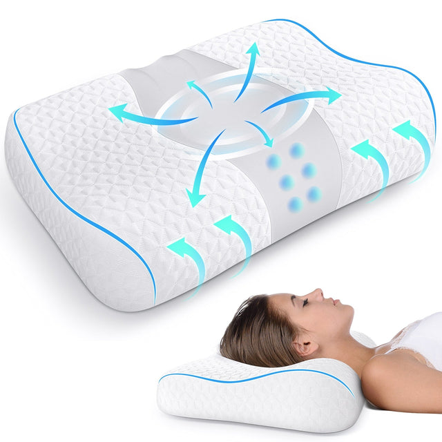 Front. COQOOL - Bed Pillow, Cervical Neck Pillow for Pain Relief, Contour Memory Foam Pillows for Sleeping, Odorless Ergonomic Pillow - Gery.