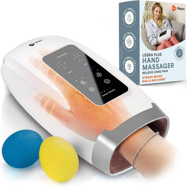HEAT THERAPY  
LEGRA PLUS HAND MASSAGER  
RELIEVE HAND PAIN  
STRESS RELIEF  
BALLS INCLUDED  

JOINT RECOVERY  
THE PERFECT GIFT  

lifepro