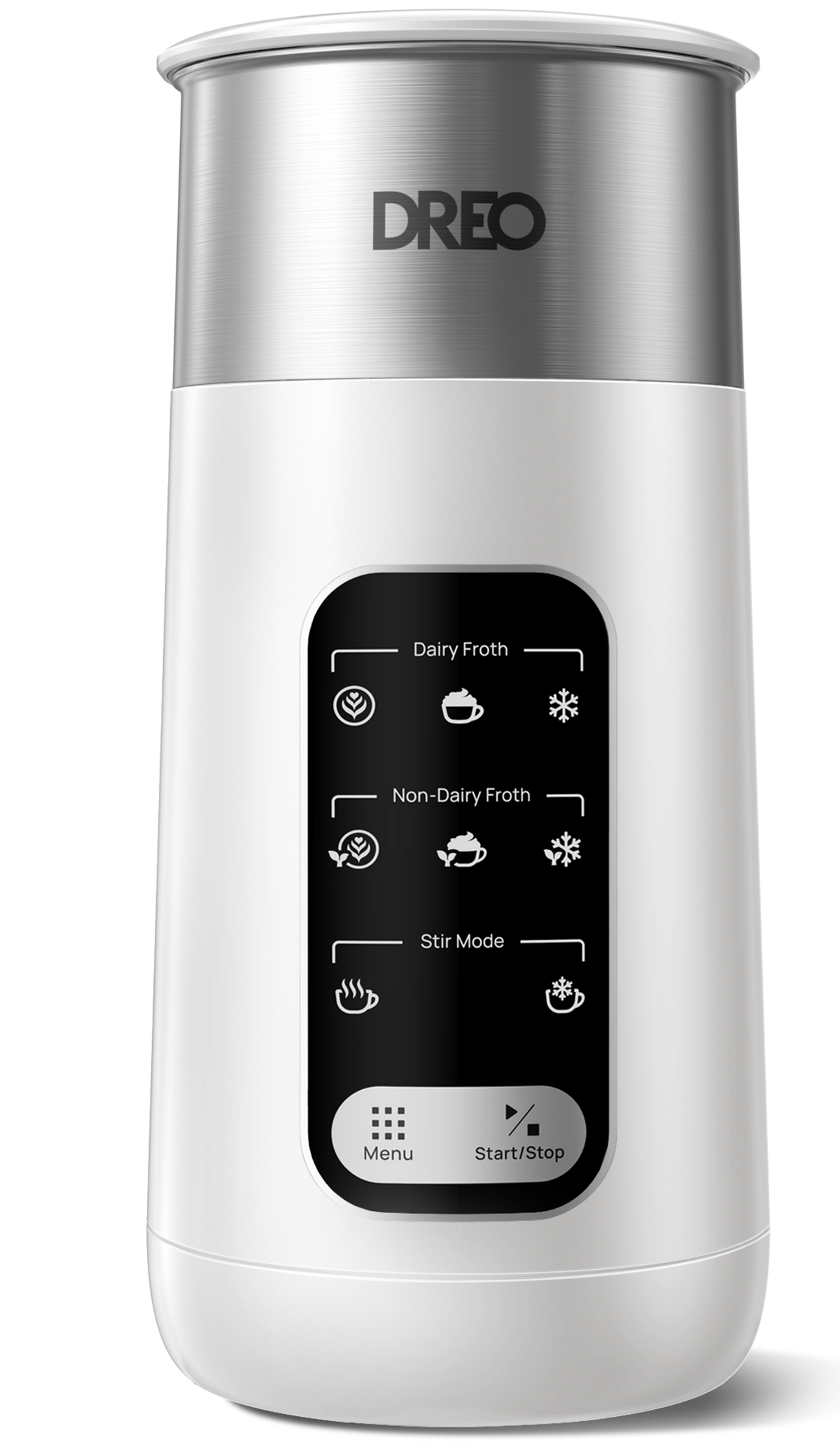 DREO - Milk Frother, 8-in-1 Electric Frother for Latte Art Coffee, LED, Easy to Clean, BaristaMaker Air - White