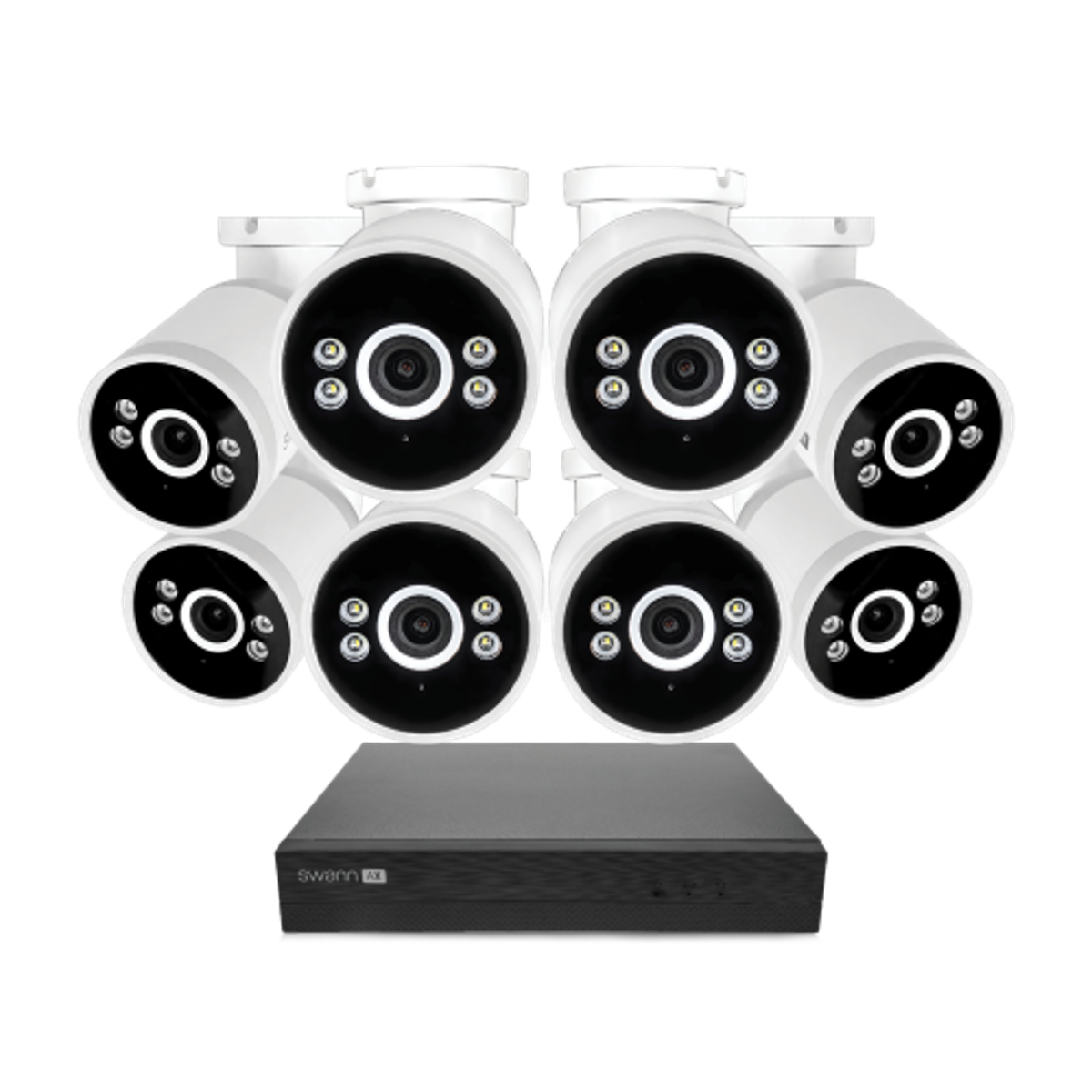 Swann - AdvancedX Series / NVR-8ADVANX / 1TB / 8x NHD-ADVANXB 4K Spotlight Bullet IP Cameras / Power over Ethernet (PoE) - Black