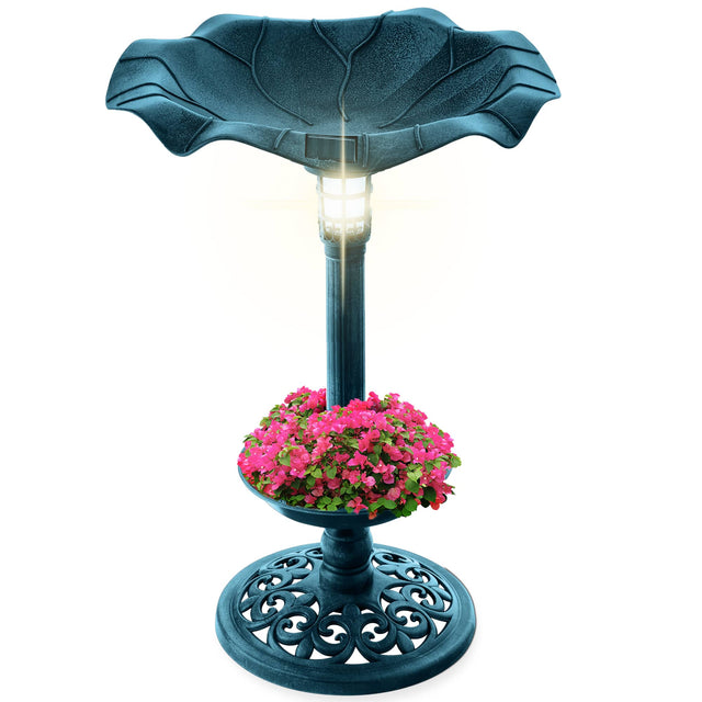 Front. Best Choice Products - Best Choice Products Solar Lighted Pedestal Bird Bath w/ Planter, Integrated Panel - Peacock Blue - Peacock Blue.