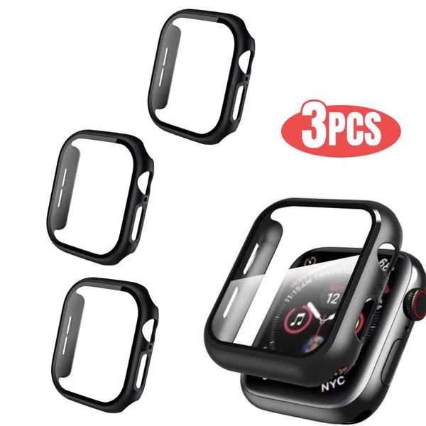 3PCS Qixxronics Case for Apple Watch Series 11 (46mm) with Built-in Tempered Glass Screen Protector - Black