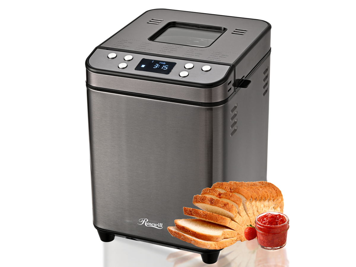Rosewill - 25-in-1 Bread Maker, 2LB Loaf, 700W, BPA-Free, 15-Hour Timer, Low Noise - Gray