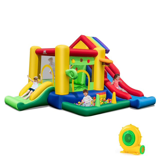 Front. Costway - Costway Colorful Rainbow Kids Inflatable Bounce Castle with 50 Ocean Balls & 735W Blower - Multicolor.