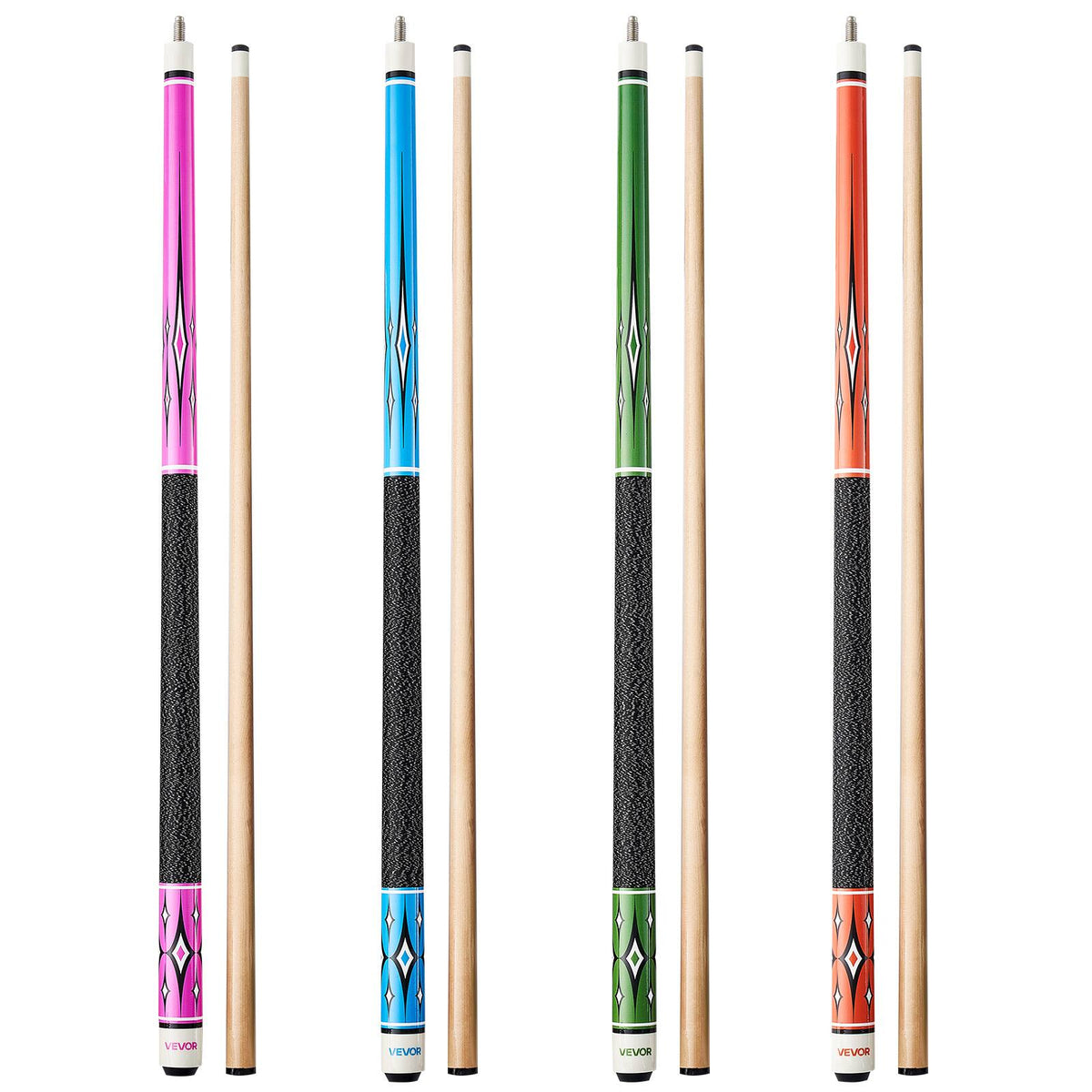 VEVOR - 58-Inch Pool Cue Set, 4-Piece Billiard Sticks Made of Canadian Maple Wood with ABS Joint Rings, Suitable for Pool Tables - Colorful