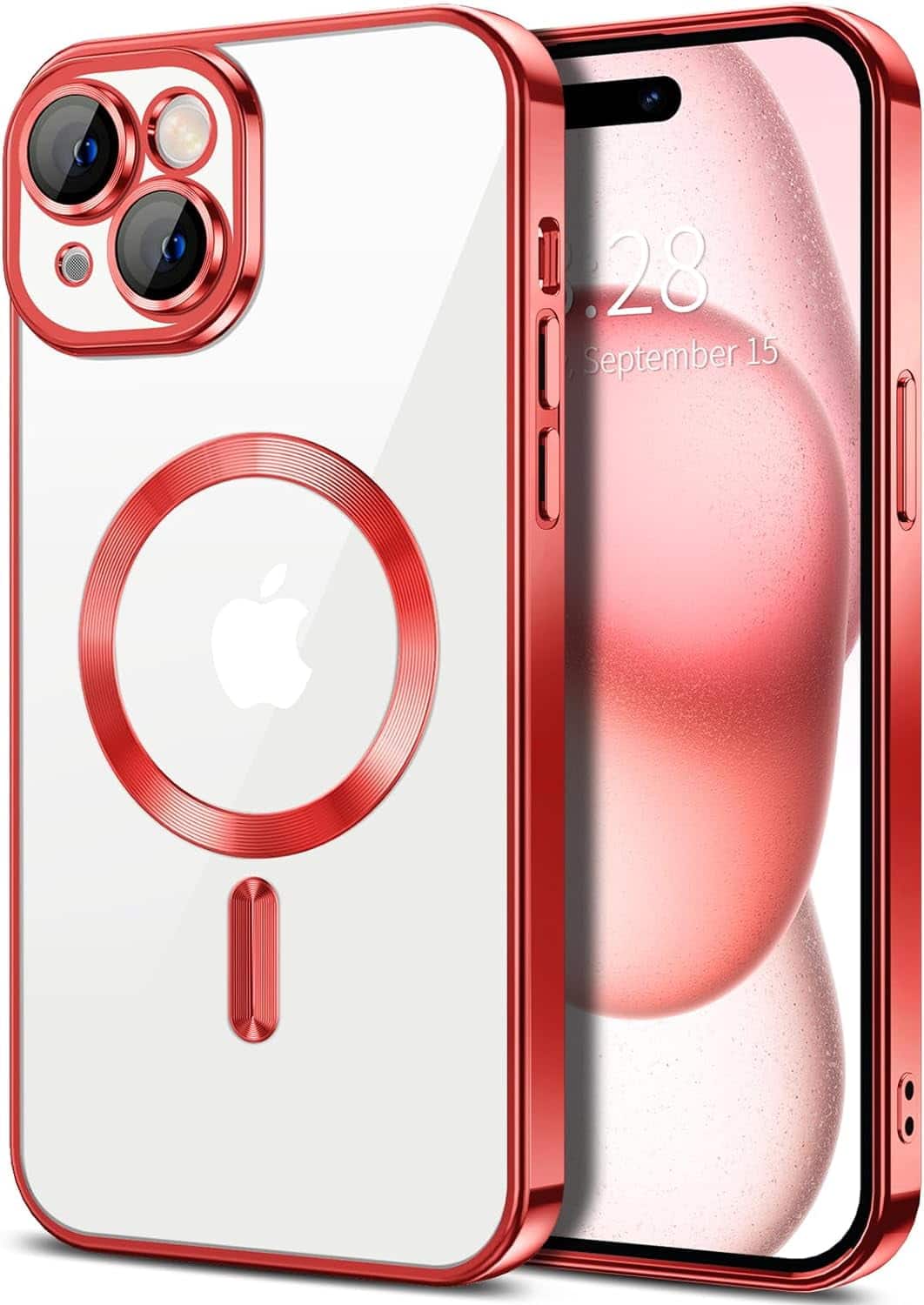 Entronix - [Magnetic] Case Compatible with iPhone 15 - [Clear Back] Luxury Glossy Cover - Red