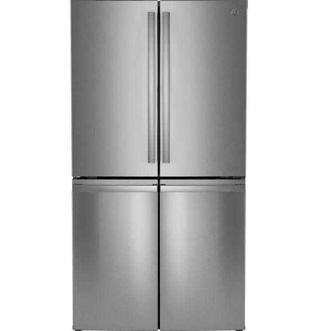 Front. GE Profile - 36 in. Wide 28.3 Cu. Ft. 4-Door French Door Smart Refrigerator with Dual-Dispense AutoFill Pitcher - Stainless Steel.