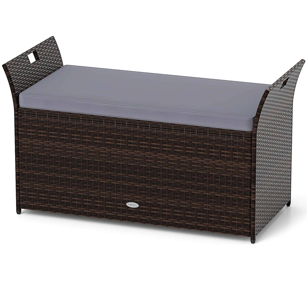 Costway - Outdoor Bench with Hand-woven PE Rattan Wicker Cushion & Side Handles Storage - Gray