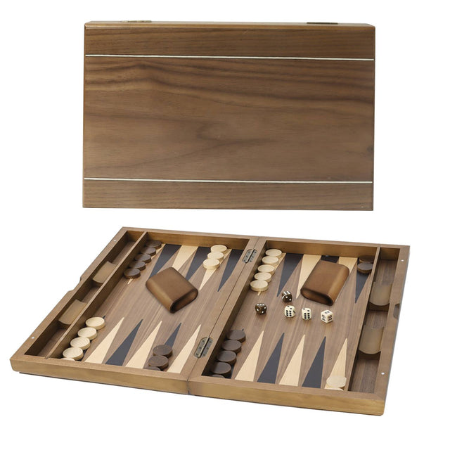 Front. GSE Games & Sports Expert - Premium Wooden Folding Inlay Backgammon Board Game Set, Traditional Board Game (Double Stripe-21").