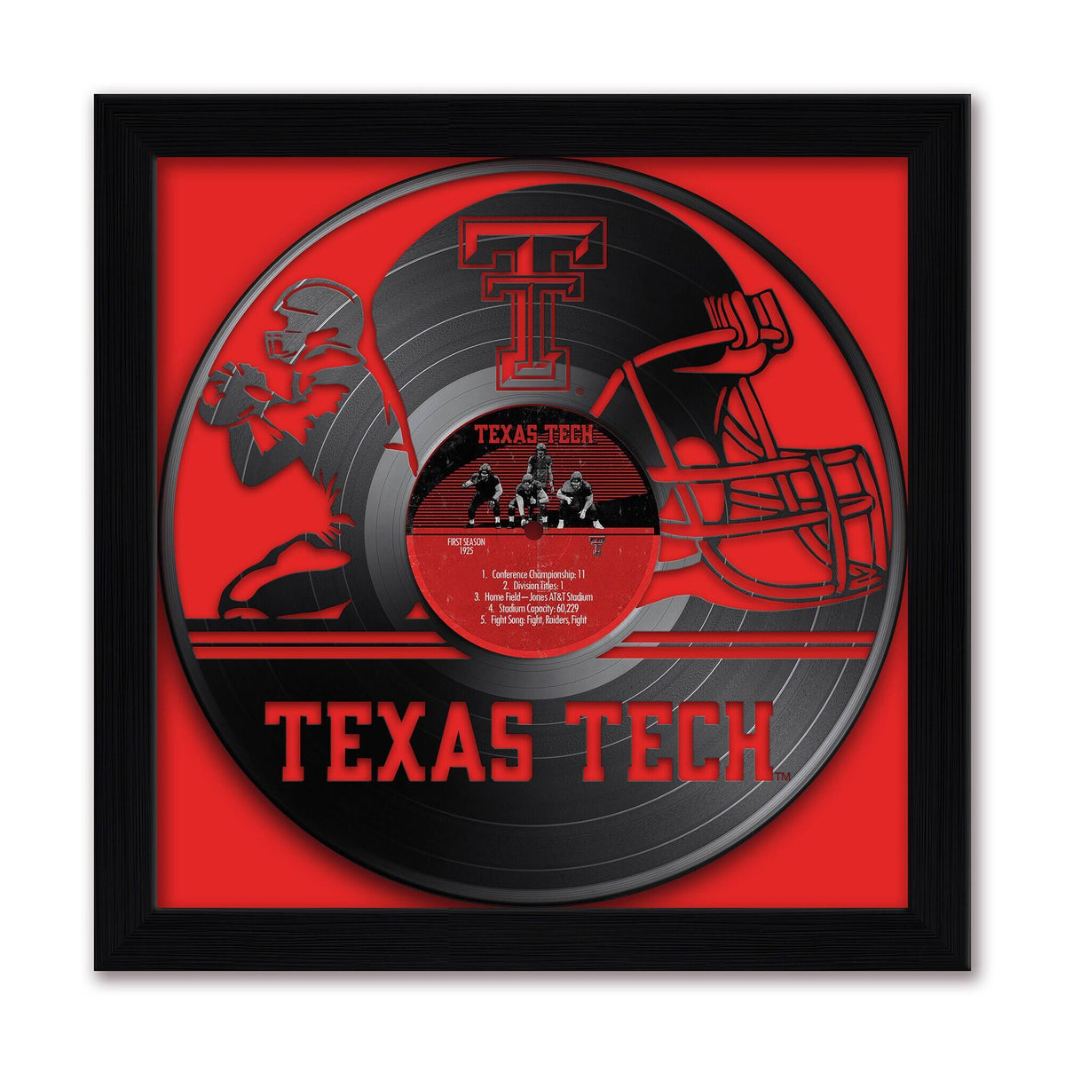 Sporticulture - Texas Tech Raiders Framed 13" x 13" Vinyl Record Art Print - Red