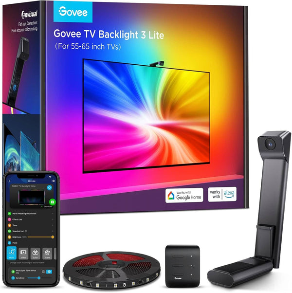 Govee - TV Backlight 3 Lite with Fish-Eye Correction Function Sync to 55-65 Inch TVs, Voice and APP Control, Adapter - ‎Multicolor