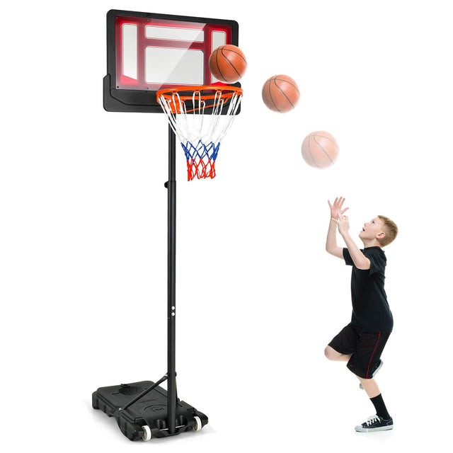 Front. Costway - Costway Kids Basketball Hoop Portable Backboard System with Adjustable Height Ball Storage - Black + Red.