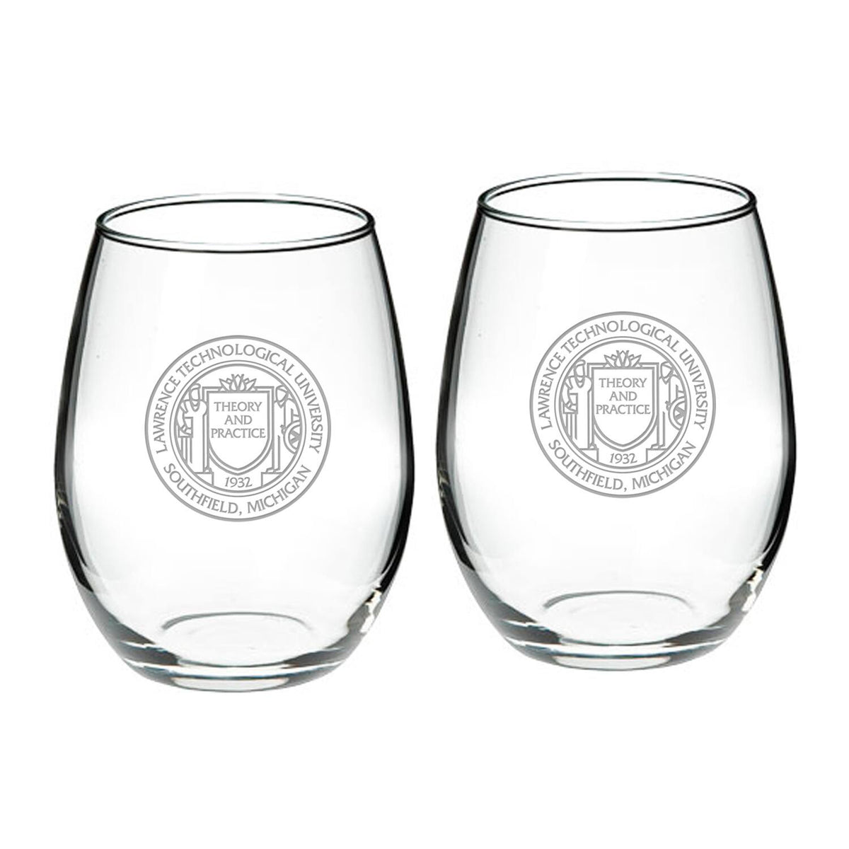Jardine - Lawrence Technological University Blue Devils Team Design Two-Piece 21oz. Stemless Wine Glass Set - Multicolor