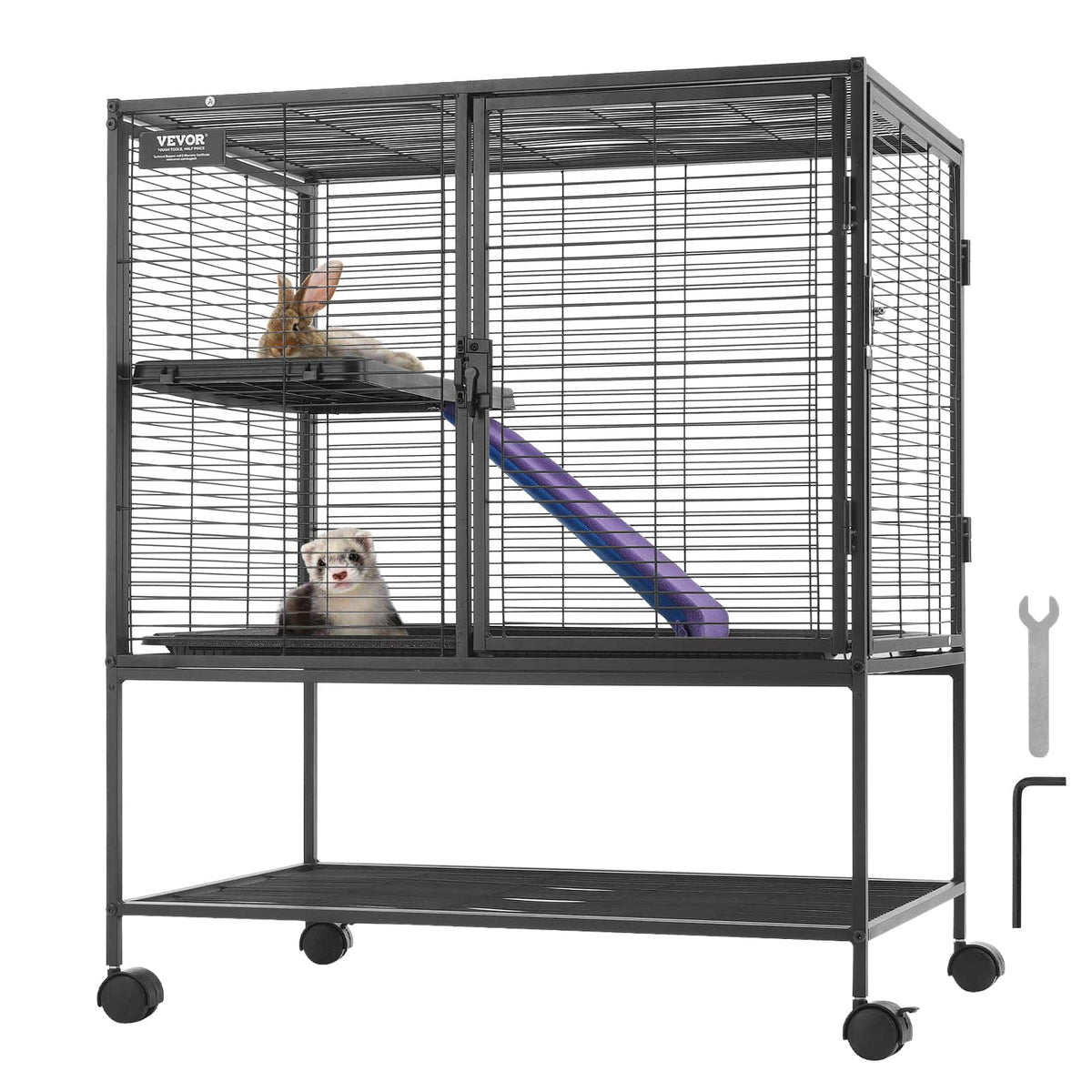 VEVOR - 36" Rolling Metal Ferret Cage, Large 2-Tier Cage, Small Animal Cage with Ramps & Tray, Easy to Set up