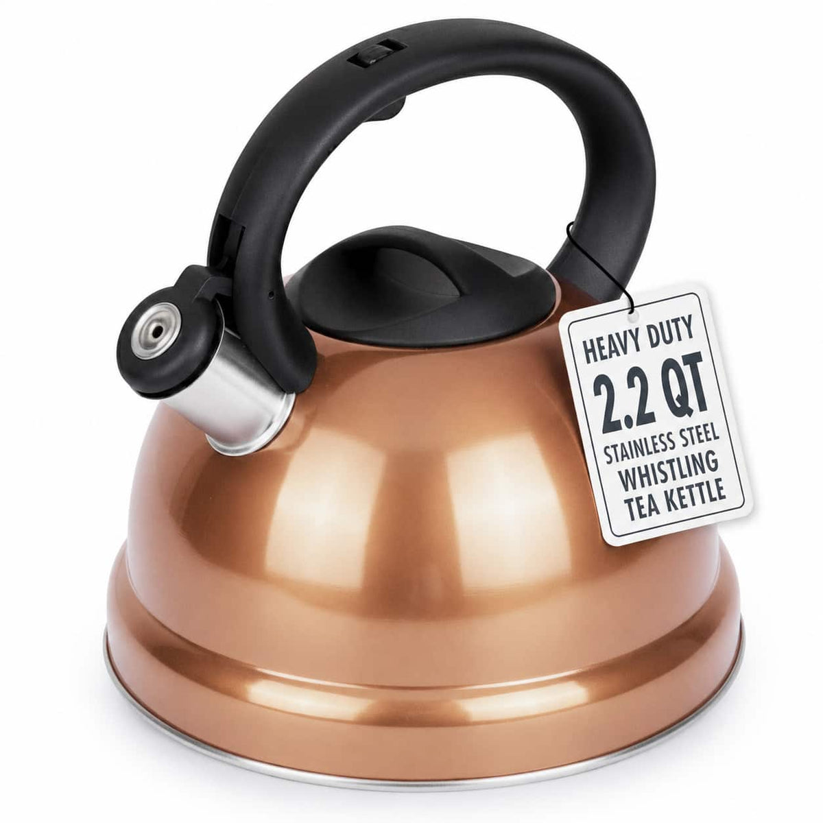 Luminuxe - 2.2 QT Heavy Duty Stainless Steel Whistling Tea Kettle – Stay Cool Handle & Knob - Copper