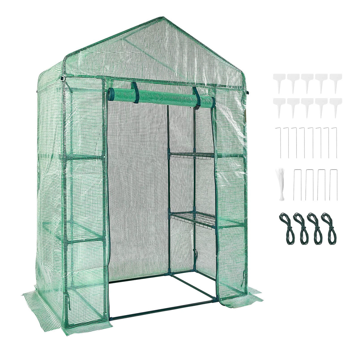 VEVOR - Walk-in House, 4.6 x 2.4 x 6.7 ft, Greenhouse with Shelves, High Strength PE Cover with Doors,Windows,Steel Frame - Green