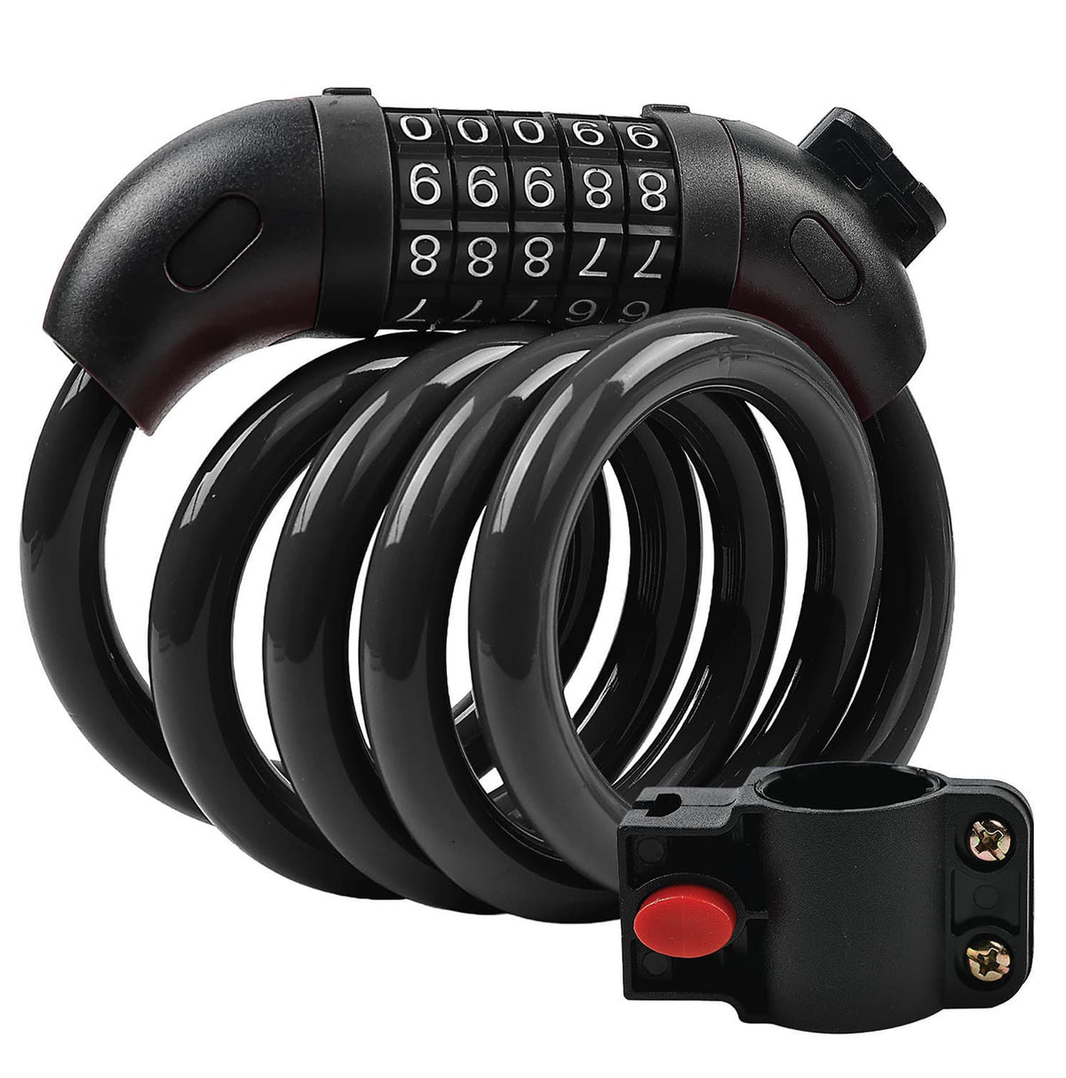 Fosmon - 4FT Bike Lock Cable, Anti Theft 5-Digit Combination Lock, Bicycle Lock with Mounting Bracket, Bike Chain & Lock - Black