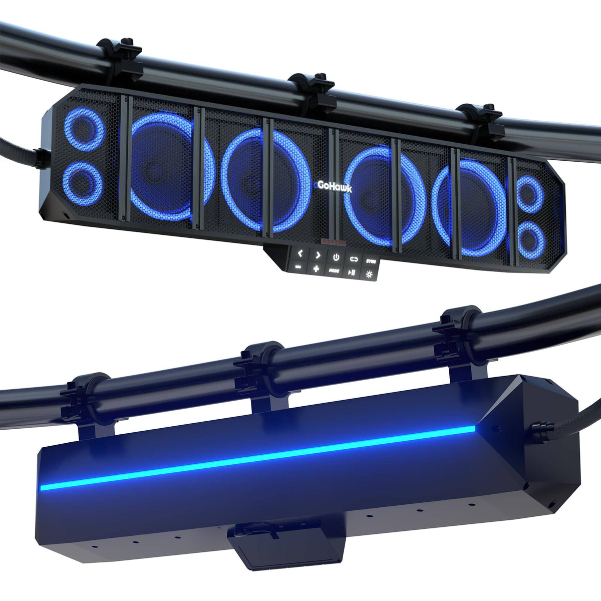 GoHawk - UTV Sound Bar | Waterproof 8-Speaker Bluetooth ATV Soundbar | 25" SxS with FM Radio & Lights - Black