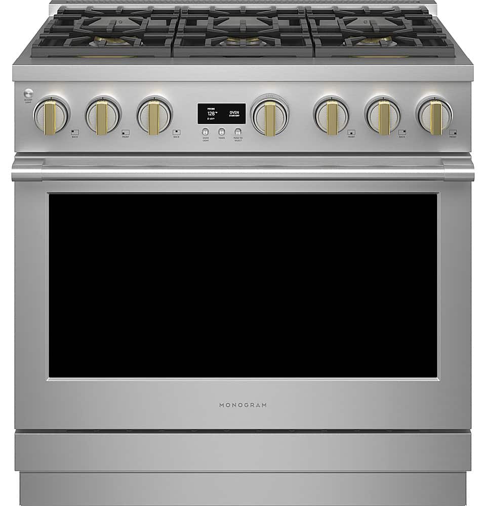 Monogram - 36 in. Wide 6 Burners 6.2 Cu. Ft. Freestanding Gas Convection Range with Steam Cleaning and 6 Burners - Stainless Steel