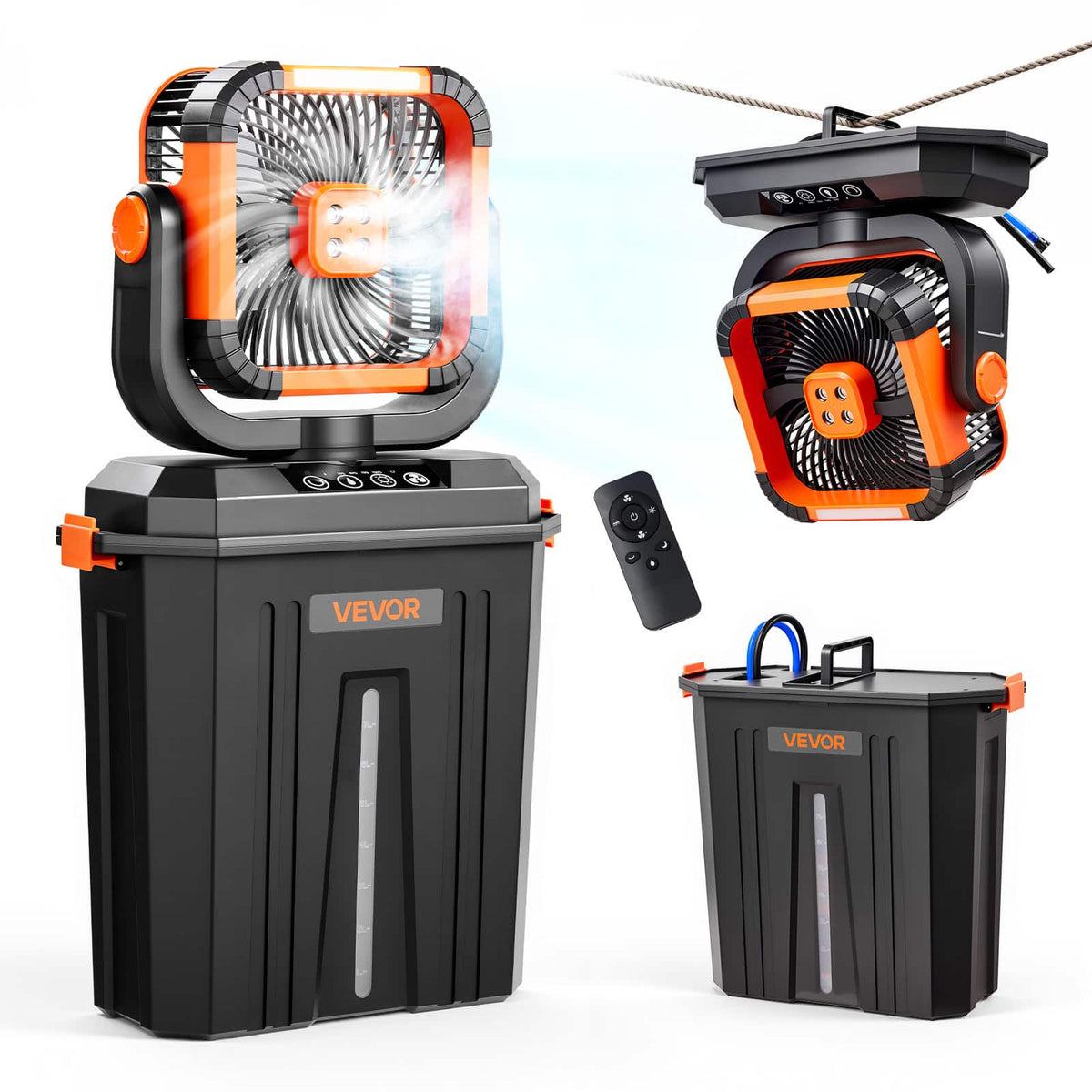 VEVOR - Misting Fan, 2400RPM Motor Camping Misting Fan, Mister Cooling Fans with 3.17 gal Water Tank, 20000mAh Battery - Black;Orange
