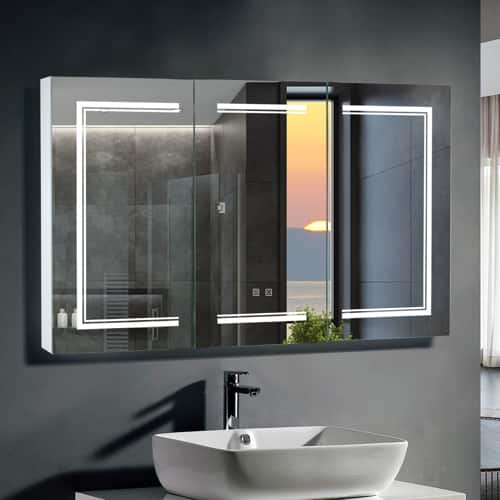 Winado - 48" x 28" Wall-mounted Bathroom Makeup Cabinet with 3 Color LED Lighted Mirror & Charging Station Anti-Fog Touch Sensor - White