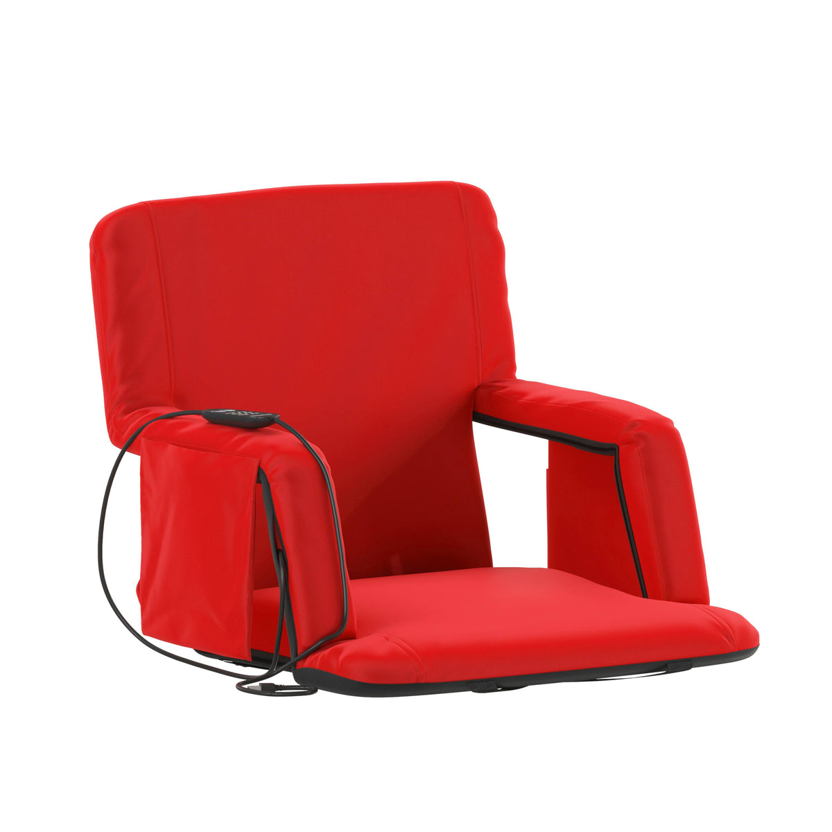 Emma + Oliver - Foldable Reclining Stadium Chair with Backpack Straps-Heated Back and Seat - Red