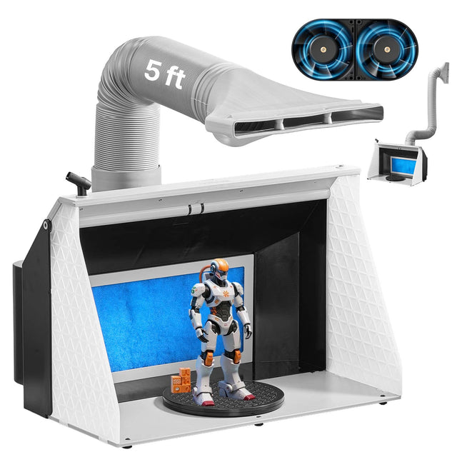 Front. VEVOR - Airbrush Spray Booth, Dual Fans, 21.5 x 18.7 x 14.6 in, Portable Hobby Airbrush Paint Spray Booth Kit with 3 LED Lights - White.