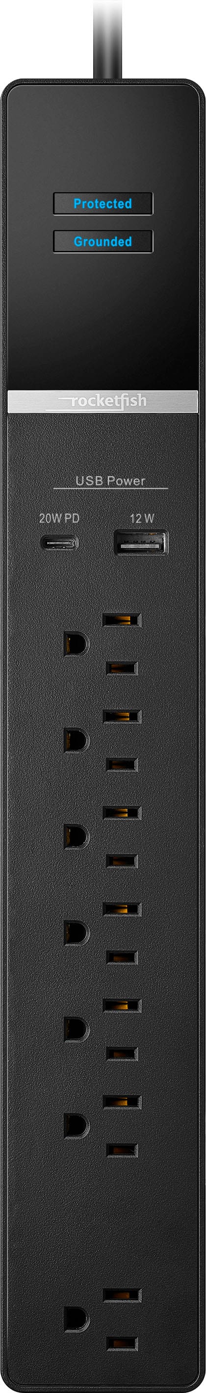 Rocketfish™ - 7-Outlet/1-USB/1-USB-C 2160 Joules Surge Protector Strip - Black