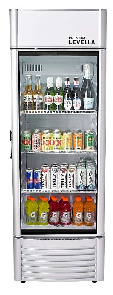 Premium Levella - 22 in. Wide 6.5 cu. ft. 1-Door Commercial Merchandiser Refrigerator Glass-Door Beverage Display Cooler - Silver