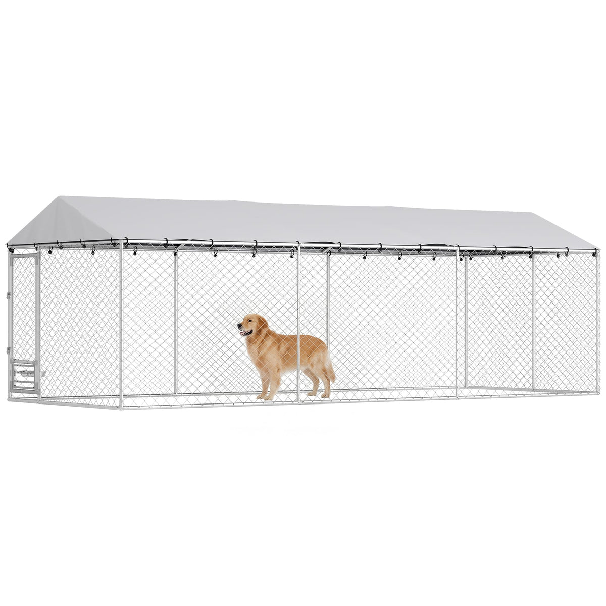 Pawhut - Kennel Outdoor Dog Run Waterproof UV-Resist Cover Lockable Door Adjustable Bowls 20 x 7.5 x - Silver