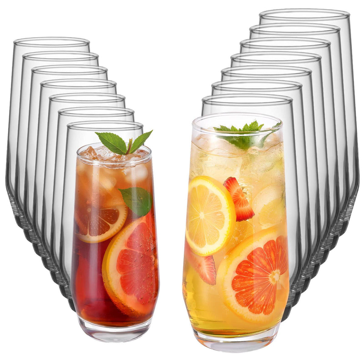 VEVOR - 16-Piece Drinking Glasses Set, Crystal Glassware Collection, Includes 8 Highball Glasses (18.26 Oz) - Transparent