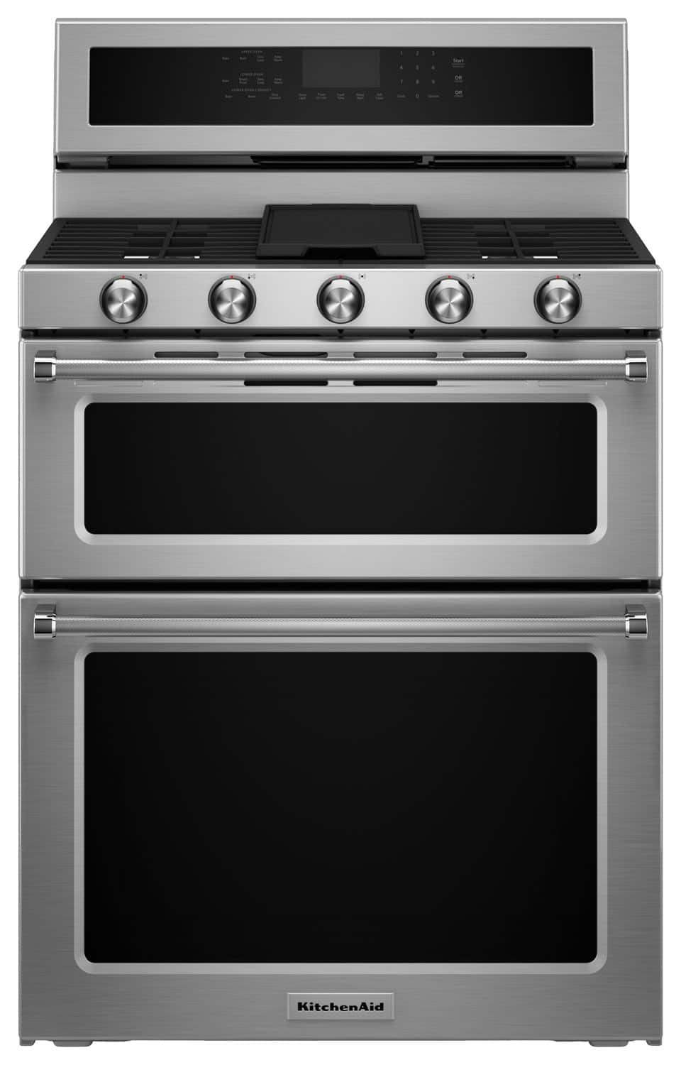 KitchenAid - 30 inch Wide 5 burner 6.7 cu. ft. Self-Cleaning Freestanding Double Oven Dual Fuel Convection Range - Stainless Steel