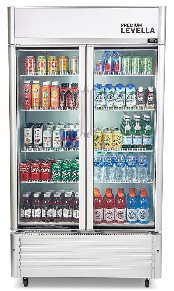 Front. Premium Levella - 18.0 cu. ft. 2-Door Commercial Merchandiser Refrigerator Glass-Door Beverage Display Cooler - Silver.