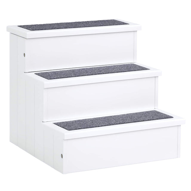 Front. Pawhut - 3 Step Wooden Carpeted Non Slip Pet Stairs Ramp for Cats and Small Dogs - White.