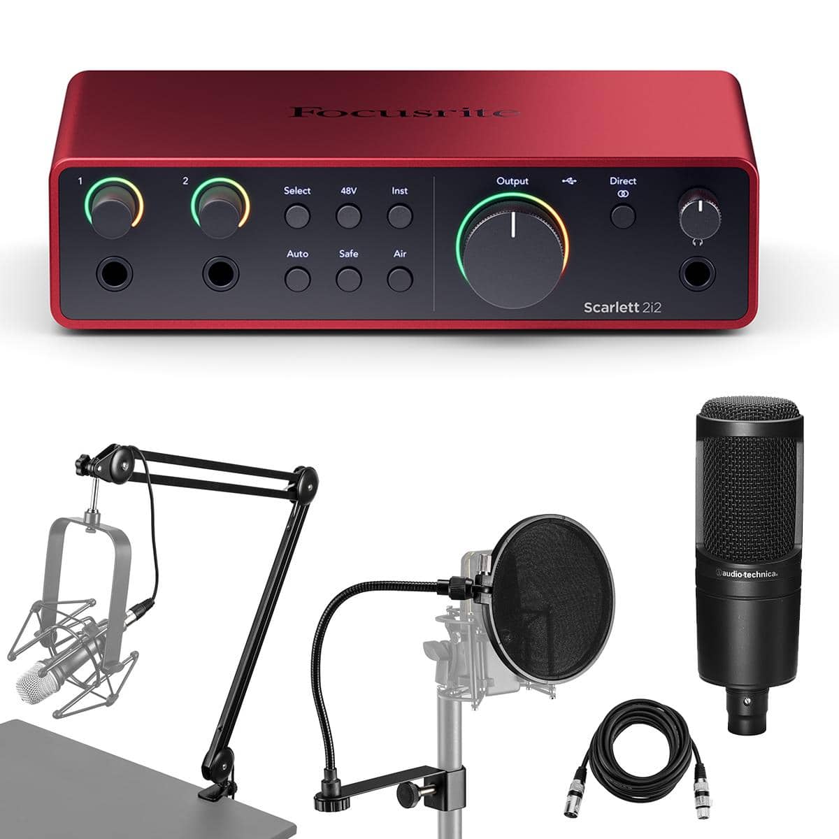 Focusrite - Scarlett 2i2 4th Gen USB Audio Interface with Software, Bundle with AT2020 Microphone, Studio Headphones and