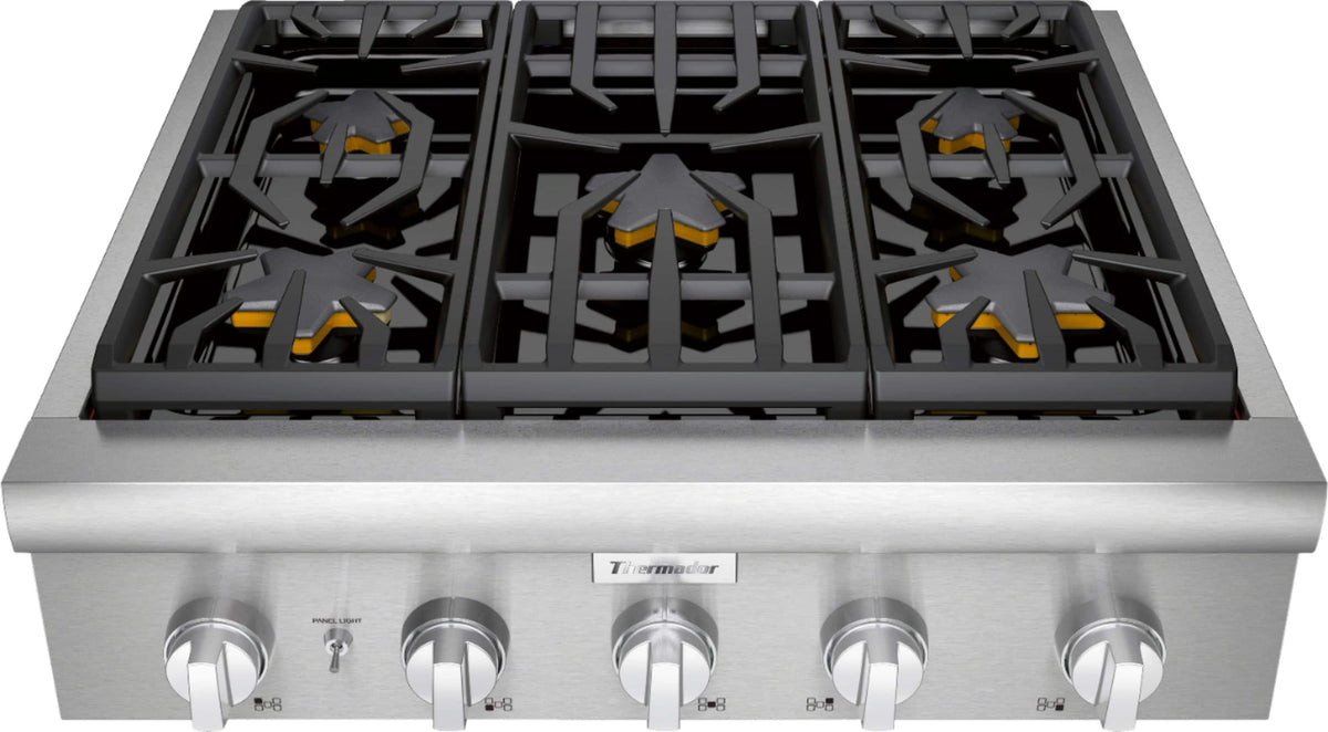Thermador - Professional Series 30" Gas Rangetop with 5 Pedestal Star Burners and LP Conversion - Stainless Steel